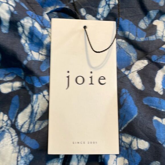 Joie Katya Floral Print Blouse Navy Blazer Blue Flutter Short Sleeves V-Neck S - Picture 6 of 11